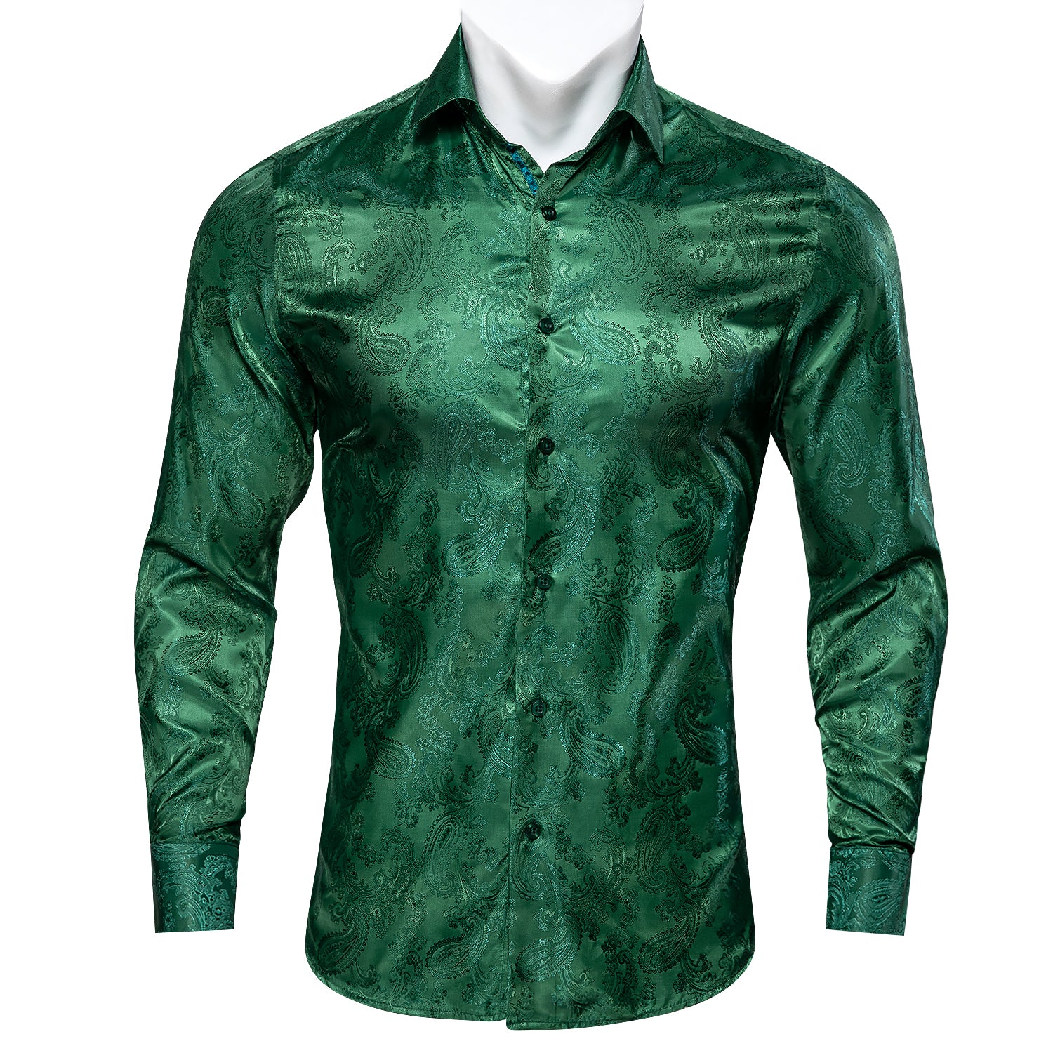 Shiny Green Paisley Pattern Silk Men's Long Sleeve Shirt – ties2you