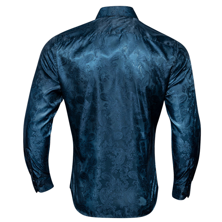 Grey Blue Paisley Pattern Silk Men's Long Sleeve Shirt – ties2you