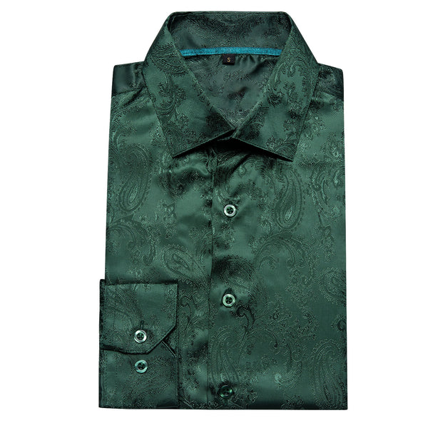 Classic Green Paisley Pattern Silk Men's Long Sleeve Shirt