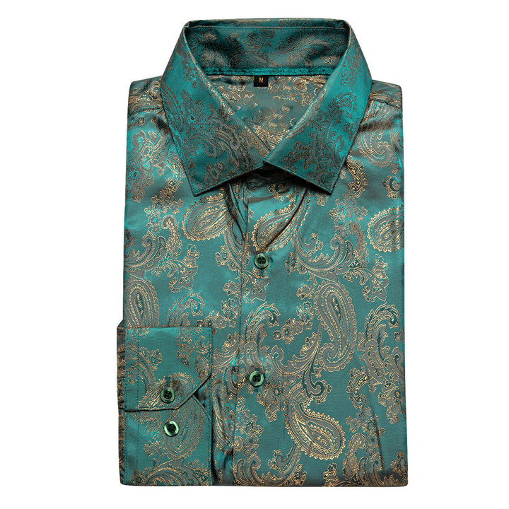 green yellow paisley mens silk shirts for mens suit dress\