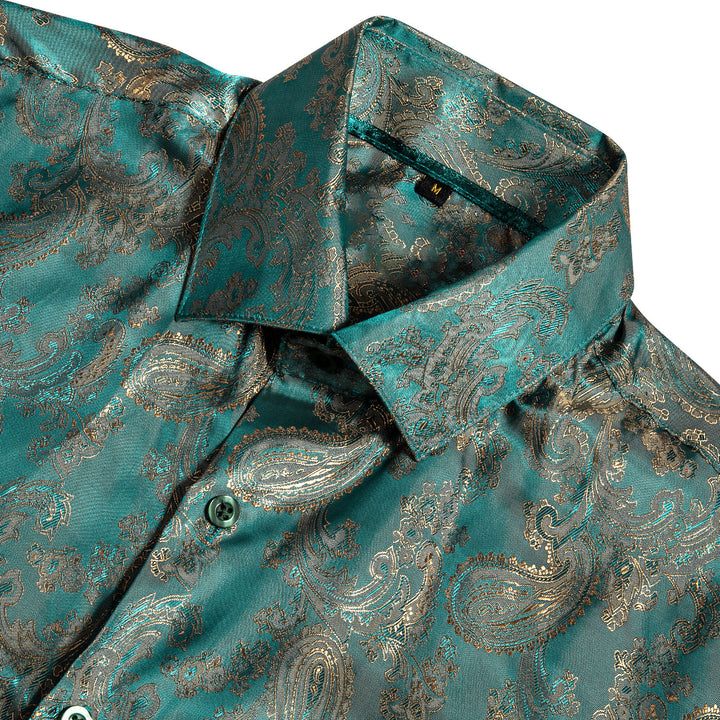green yellow paisley mens silk shirts for mens suit dress