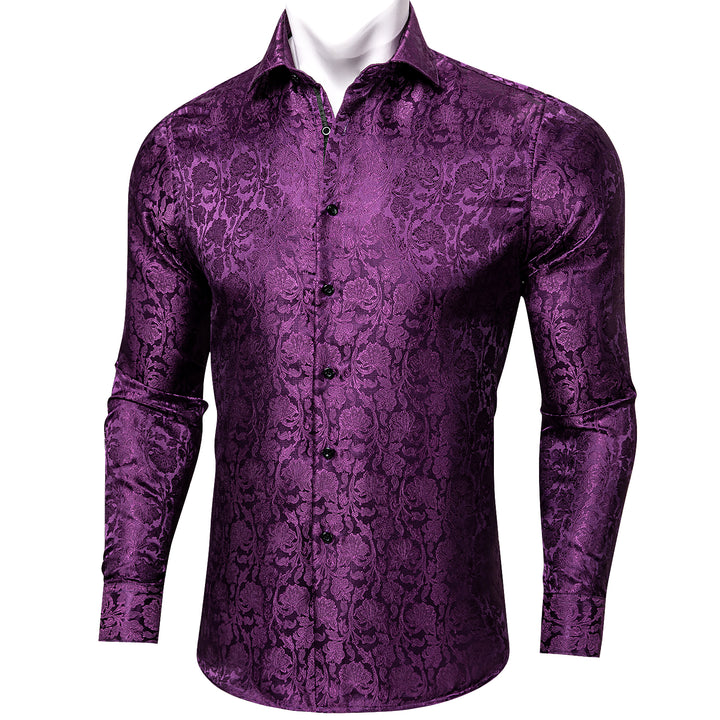 Purple Floral Silk Men's Long Sleeve Shirt – ties2you