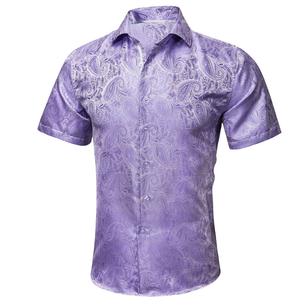 Ties2you Purple Shirts for Men Paisley Lavender Short Sleeve Shirt Formal Business
