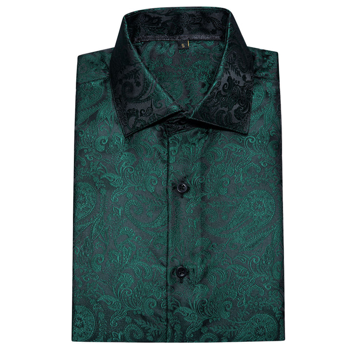 Black Green Paisley Silk Men's Short Sleeve Shirt