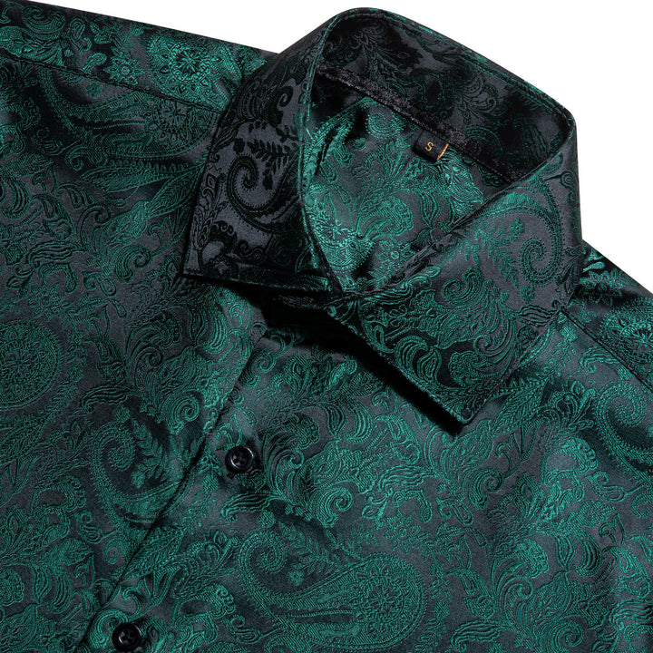 Black Green Paisley Silk Men's Short Sleeve Shirt