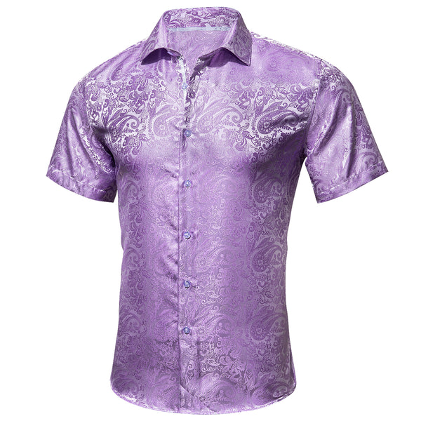 Purple Paisley Silk Men's Short Sleeve Shirt