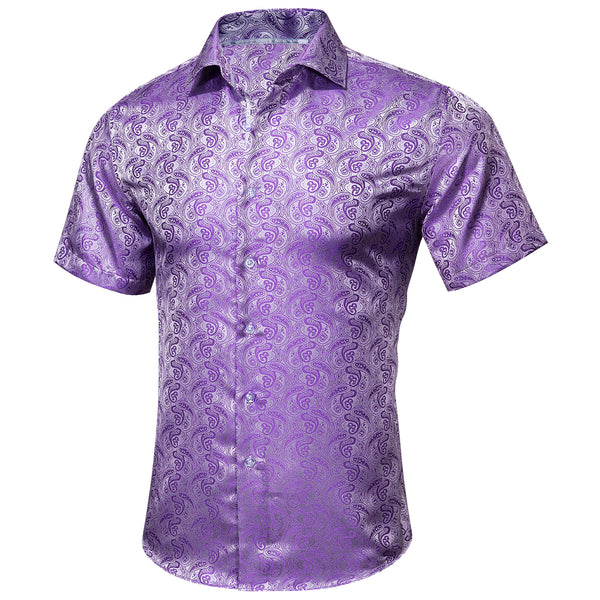 Deep Purple Paisley Silk Men's Short Sleeve Shirt