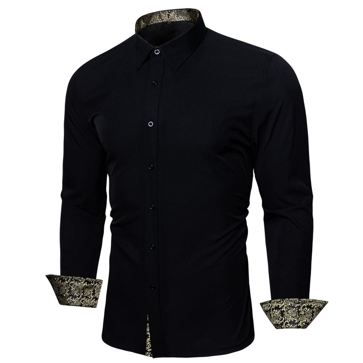 Black with Champagne Floral Edge Men's Long Sleeve Shirt
