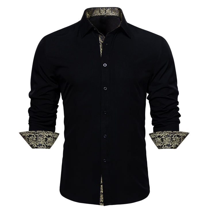 Black with Champagne Floral Edge Men's Long Sleeve Shirt