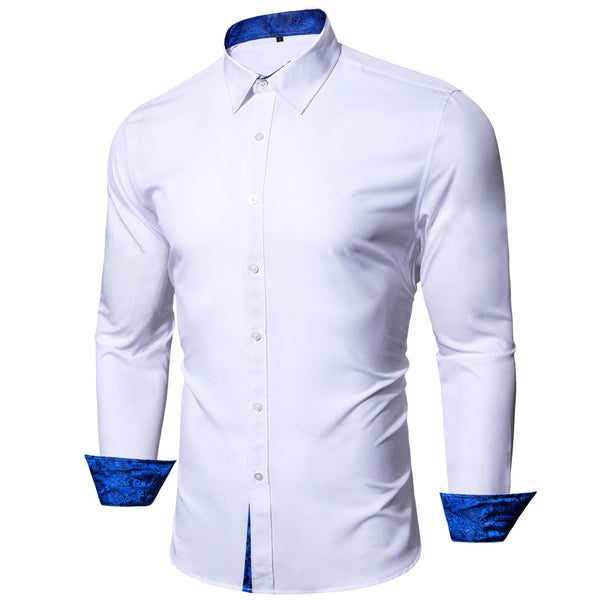 Splicing Style White with Blue Paisley Edge Men's Long Sleeve Shirt