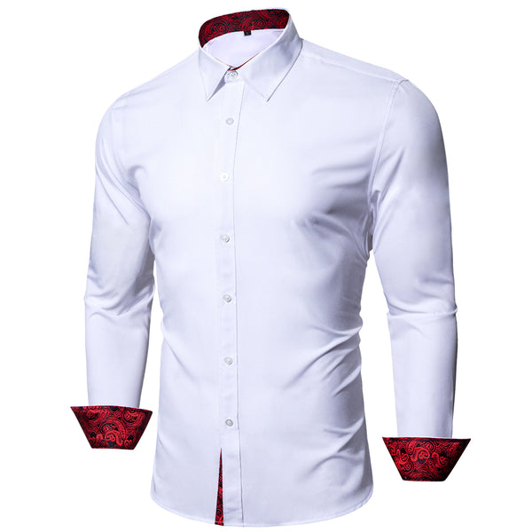 New Splicing Style White with Red Paisley Edge Men's Long Sleeve Shirt