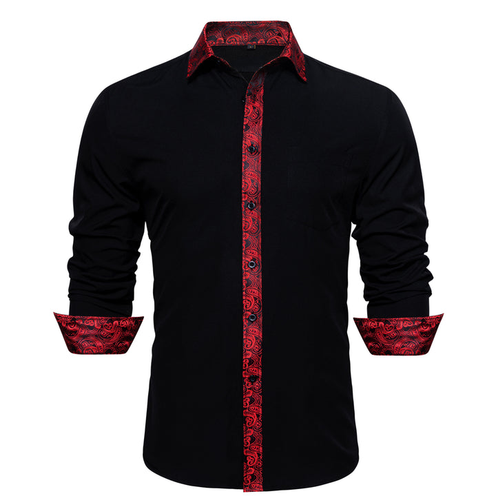  Black with Red Paisley Edge Men's Long Sleeve Shirt