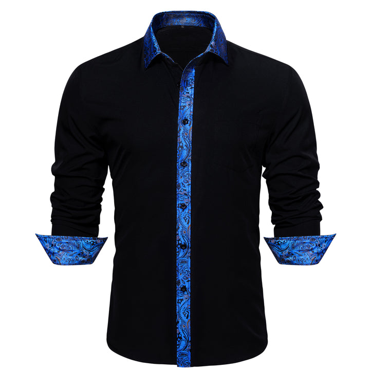 Black with Blue Paisley Edge Men's Long Sleeve Shirt