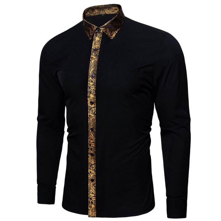  Black with Golden Paisley Edge Men's Long Sleeve Shirt