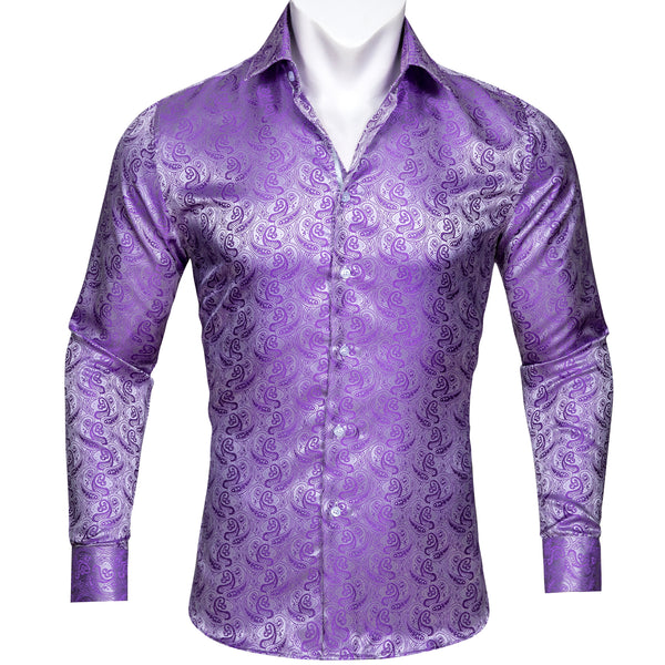 New Purple Paisley Style Silk Men's Long Sleeve Shirt