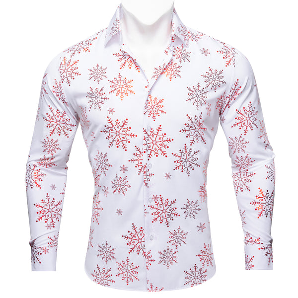 Christmas New White with Pink Snowflake Floral Men's Long Sleeve Shirt