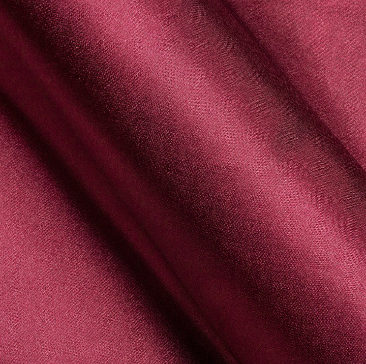  Burgundy Red Solid Silk Men's Long Sleeve Shirt