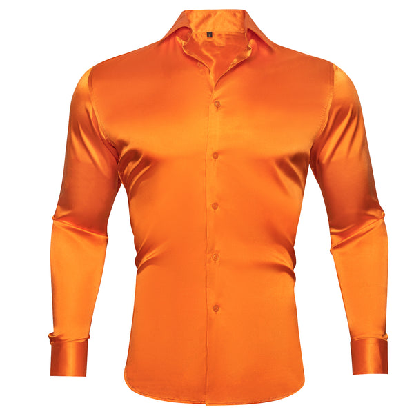Orange Solid Silk Men's Long Sleeve Shirt