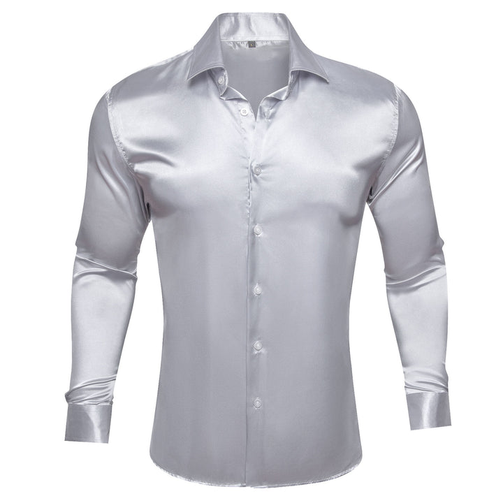 grey silk dress shirt Men's Luxury Shiny Silk Like Satin Dress Shirt Long Sleeve Casual Slim Fit Muscle Button Up Shirts Gray L
