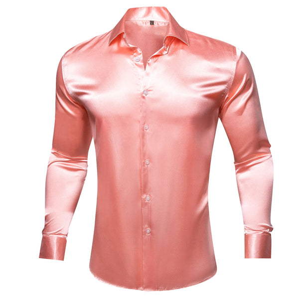 Pink Solid Silk Men's Long Sleeve Shirt
