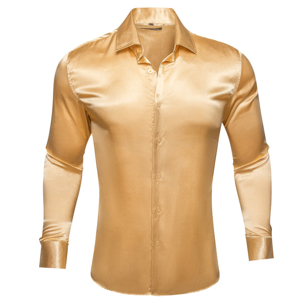 Champagne Yellow Solid Silk Men's Long Sleeve Shirt