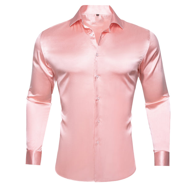 Baby Pink Solid Silk Men's Long Sleeve Shirt