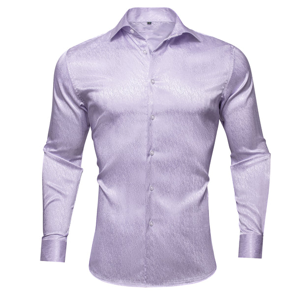 Light Purple Solid Woven Silk Men's Long Sleeve Shirt