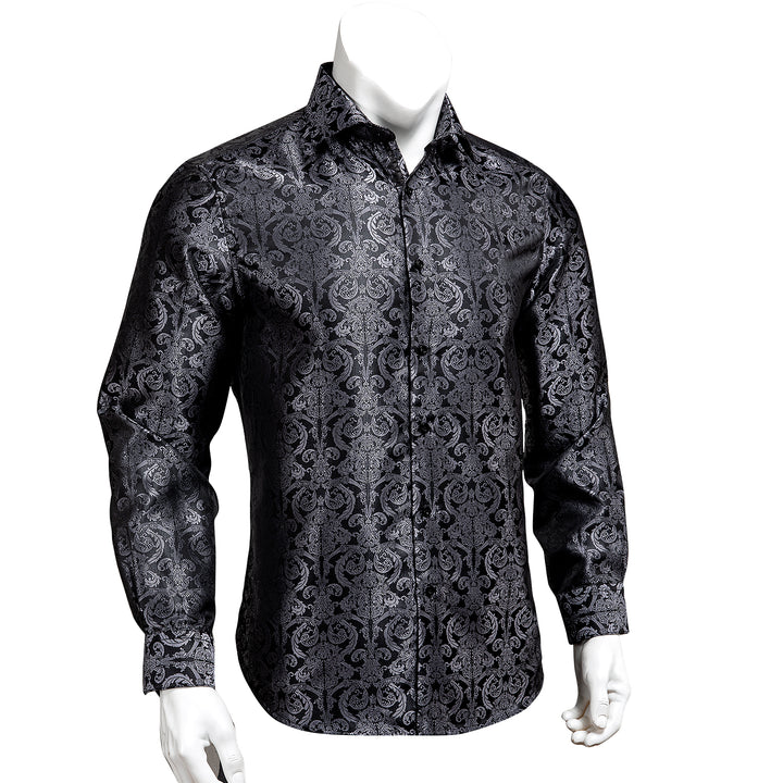 silk floral black button up shirt men