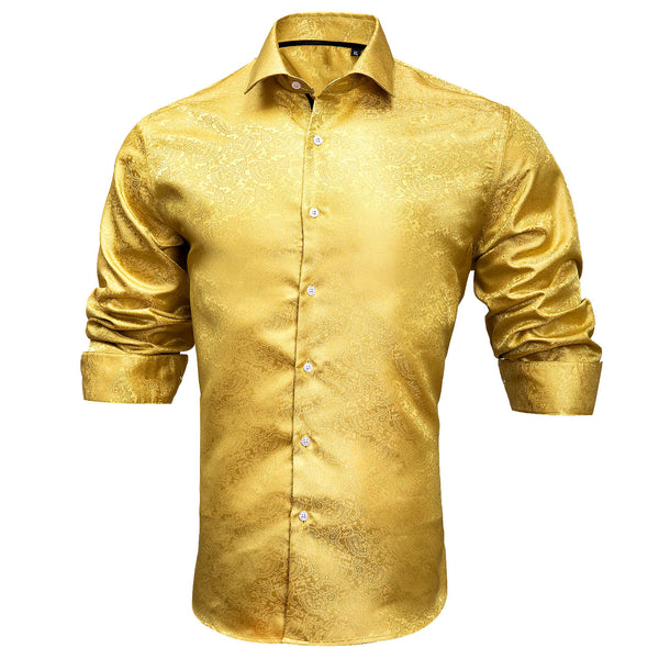 Golden Paisley Silk Men's Long Sleeve Shirt