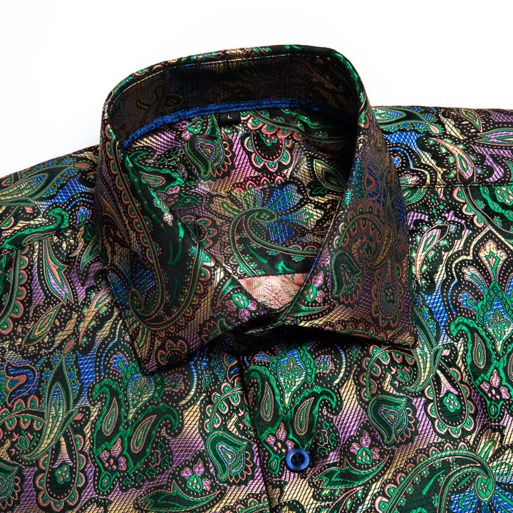 green purple blue paisley silk mens suit dress shirt