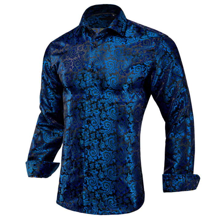 Blue Black Paisley Silk slim fit mens shirts
