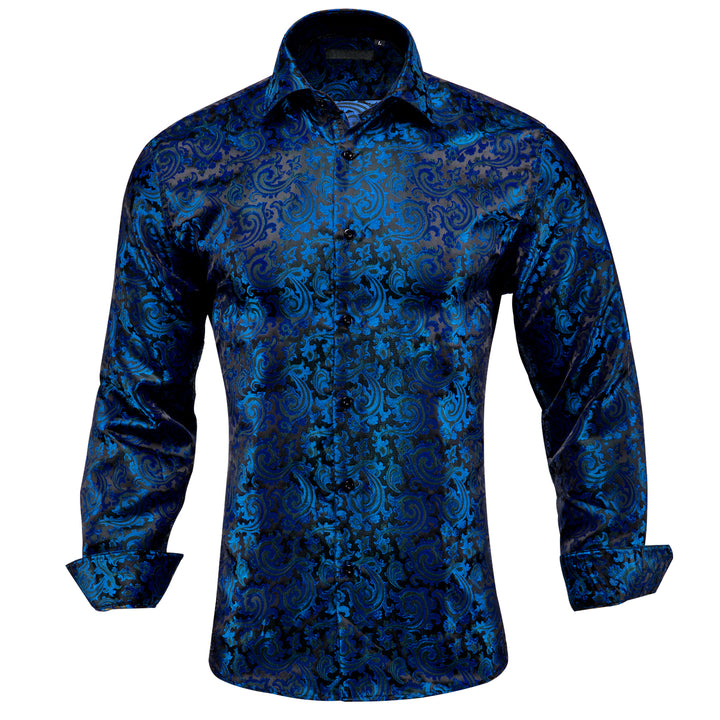 mens silk floral men blue shirt