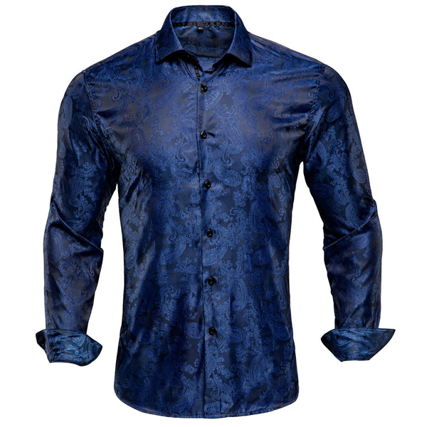 Dark Blue Paisley Men's Long Sleeve Shirt