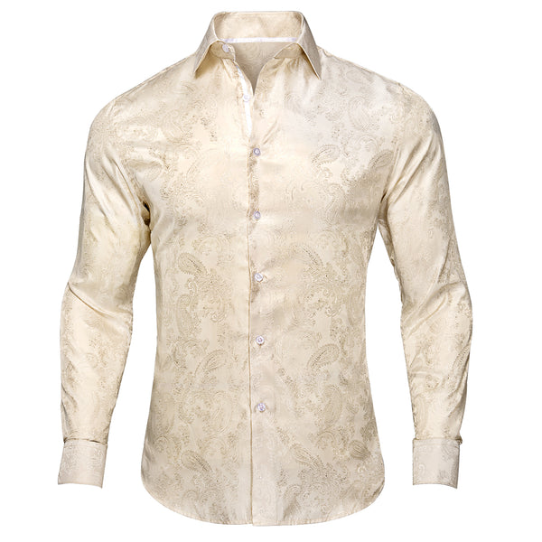 New Champagne Paisley Silk Men's Long Sleeve Shirt