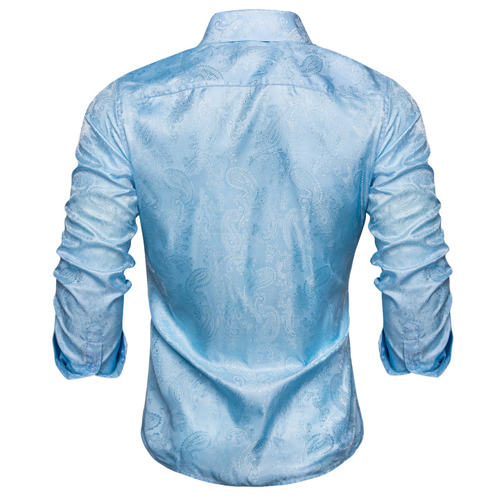 New Sky Blue Paisley silk men shirts