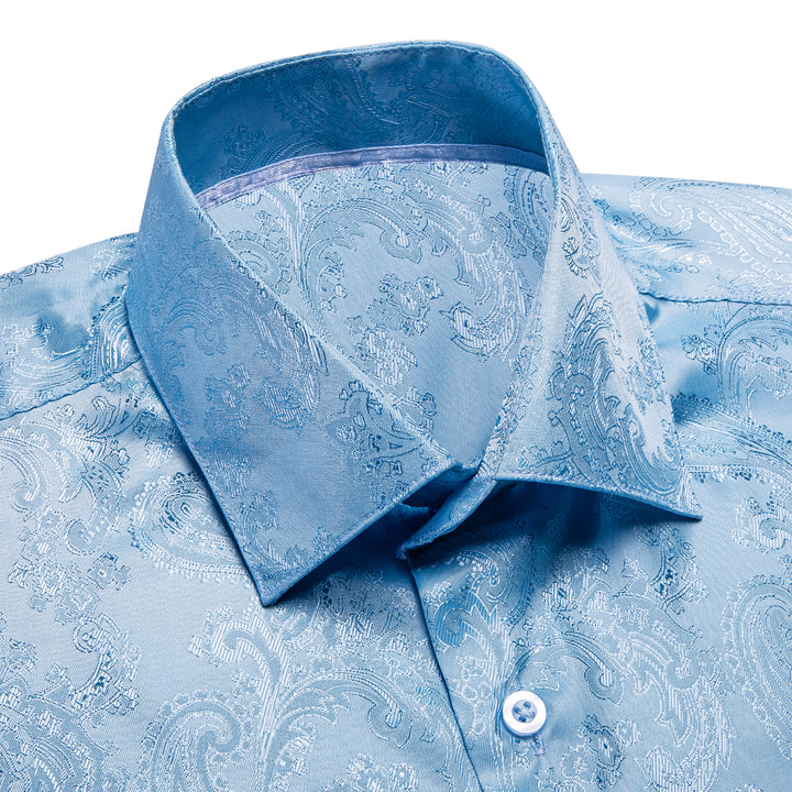 baby blue paisley mens silk knit button up shirt