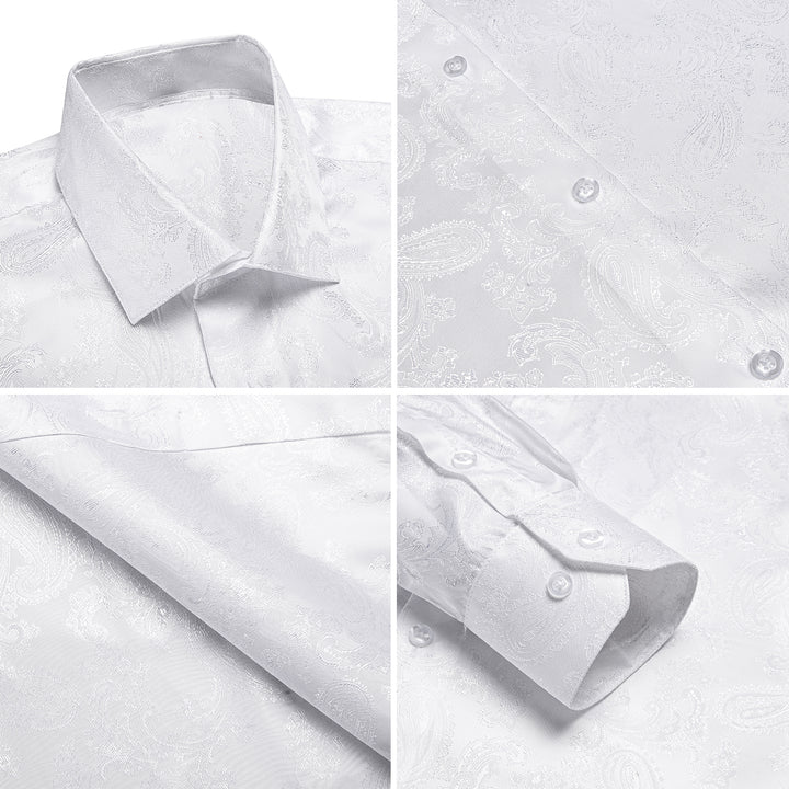 White Paisley Silk mens skinny shirts