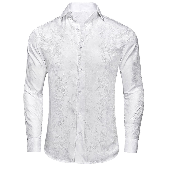 Pure White Paisley Silk men's business shirts