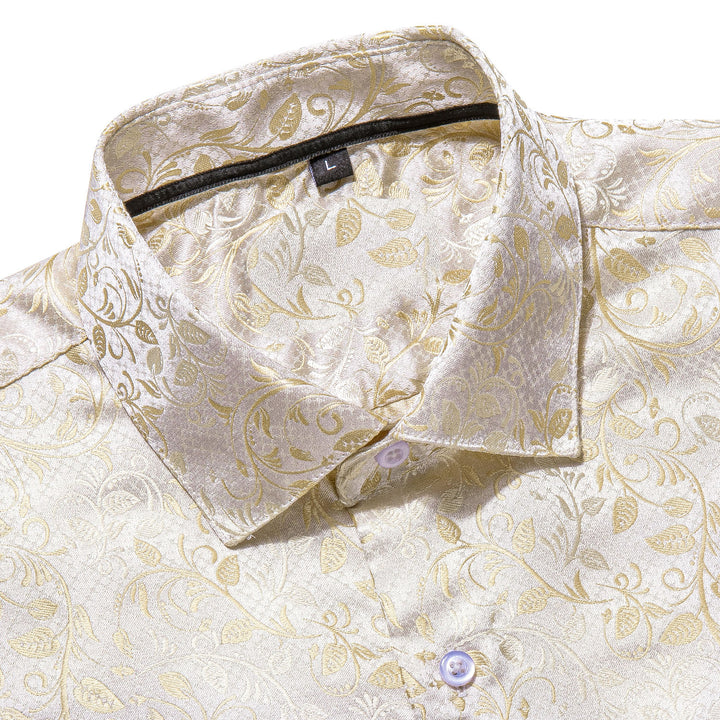 champagne mens dress shirt Gold Champagne Series Silk Shirts Mens Long Sleeve Lapel Dress Shirt Wedding Party Jacquard Shirts PCCY-1030 S at Amazon Men's Clothing store