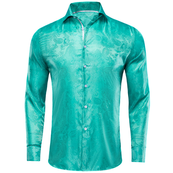 Turquoise Paisley Silk Men's Long Sleeve Shirt