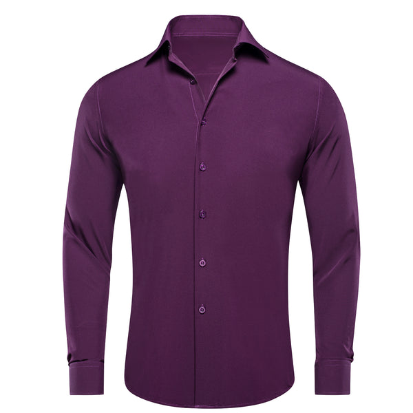 Ties2you Mens Shirt Dark Purple Solid Men's Long Sleeve Cotton Button Down Shirt