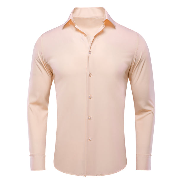 Light Pink Solid Men's Long Sleeve Cotton Shirt