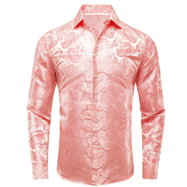 Flesh Pink Paisley Silk Men's Long Sleeve Shirt