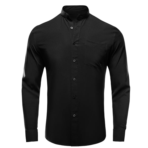 Black Solid Men's Long Sleeve Business Shirt