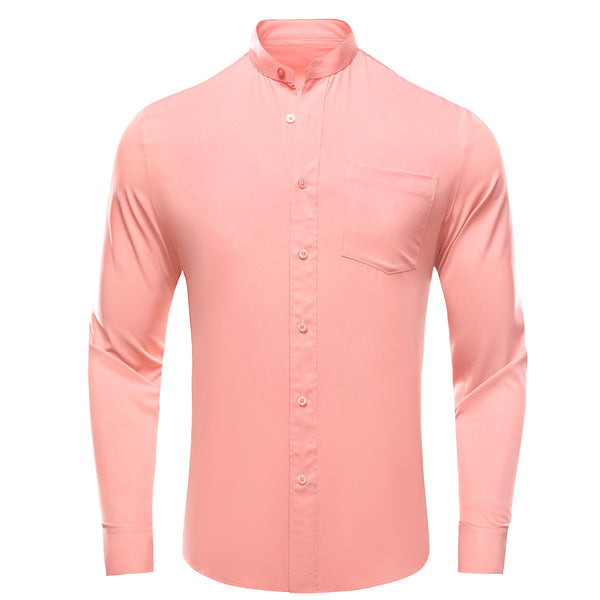 Coral Pink Solid Men's Long Sleeve Business Shirt