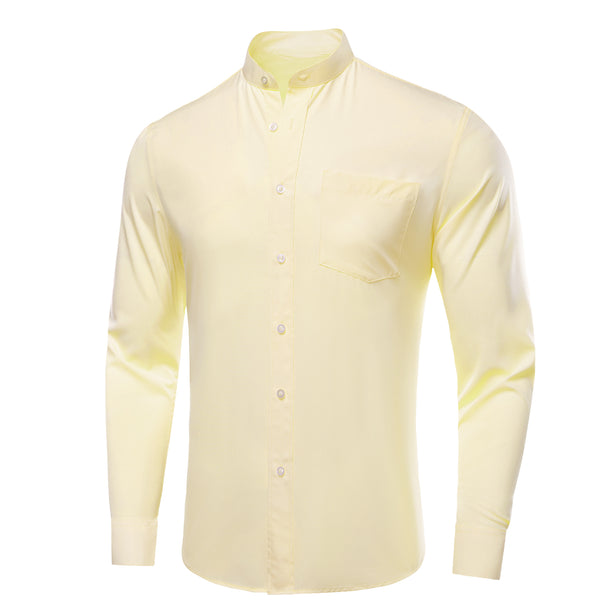 Light Yellow Solid Men's Long Sleeve Business Shirt