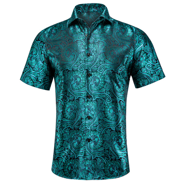 Lake Green Paisley Silk Men's Short Sleeve Shirt