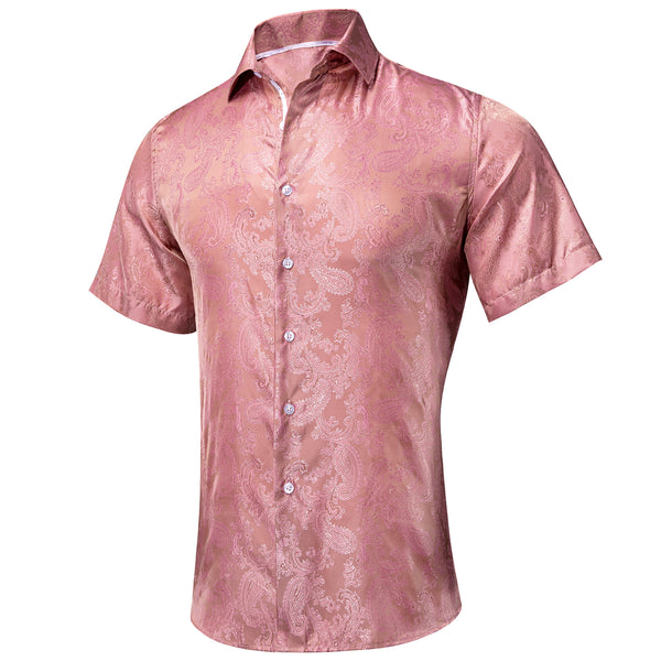 New Baby Pink Paisley Silk Men's Short Sleeve Shirt
