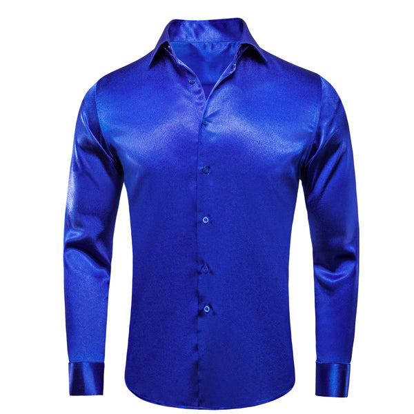 Klein Blue Solid Silk Men's Long Sleeve Shirt