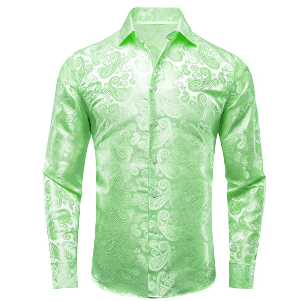 Apple Green Paisley Silk Men's Long Sleeve Shirt
